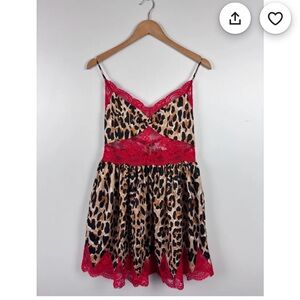 Leopard Print Mini Dress with Red Lace Accents